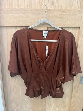 Maeve Shimmery Copper-Brown V-Neck Dolman Top